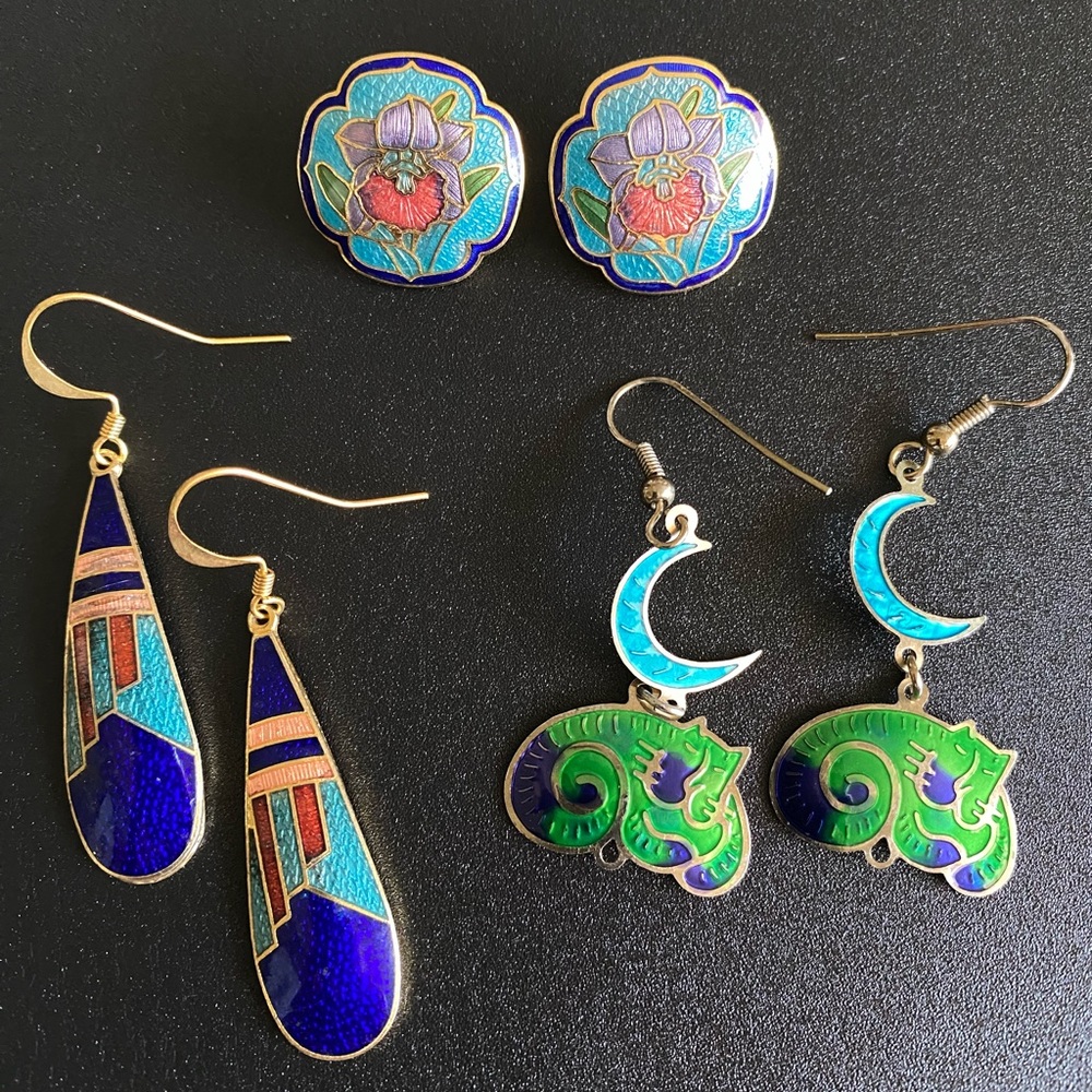 LOT (3 pair) ENAMEL CLOISONNE EARRINGS